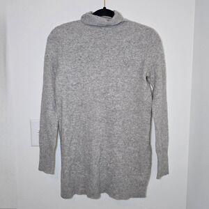 100% Cashmere Sweater Pullover Size S Mockneck Gray Side Slit Minimalist Luxury